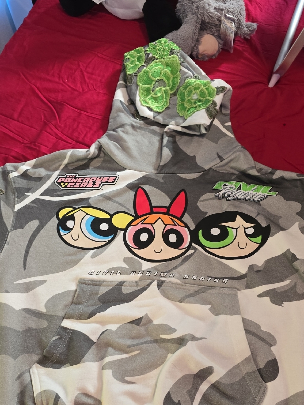 Powerpuff Girls Gray Camo Hi Hoodie with Green Applique Hood